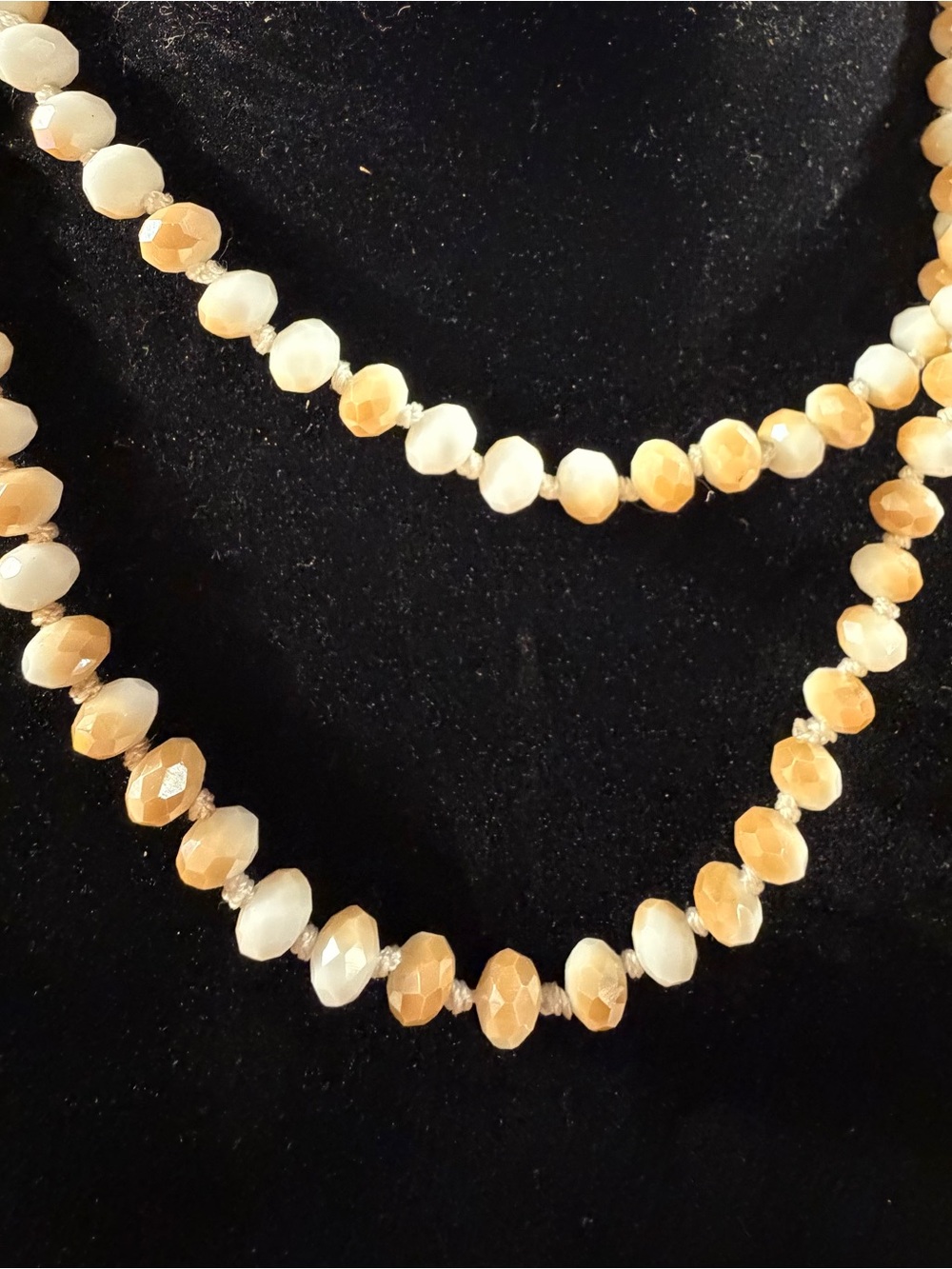 Double-Strand Faceted Bead Necklace in Cream & Tan